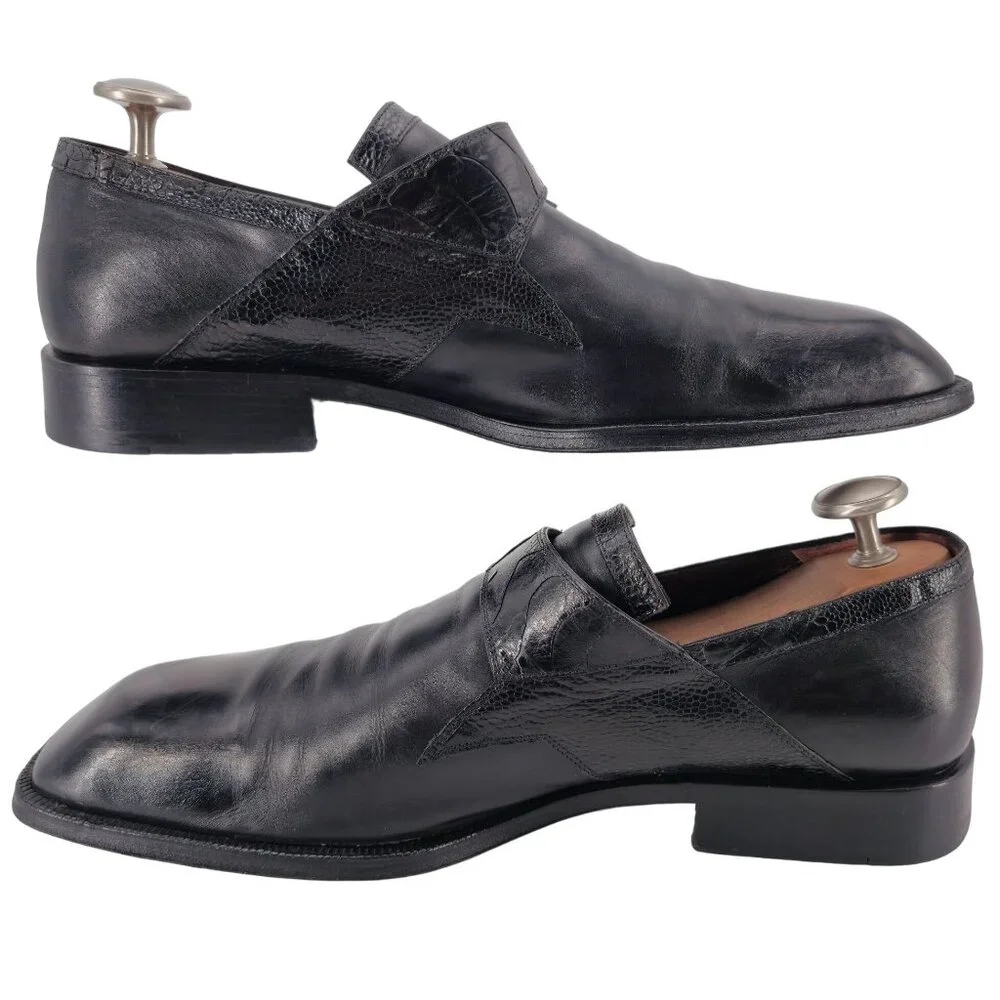 Cesare Paciotti Mens 12 Italy Black Leather Alligator Monk Loafers Dress Shoes - Picture 9 of 12